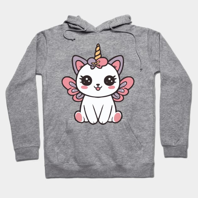 Cute Pink Fairy Cat Unicorn With Wings Hoodie by Illustradise